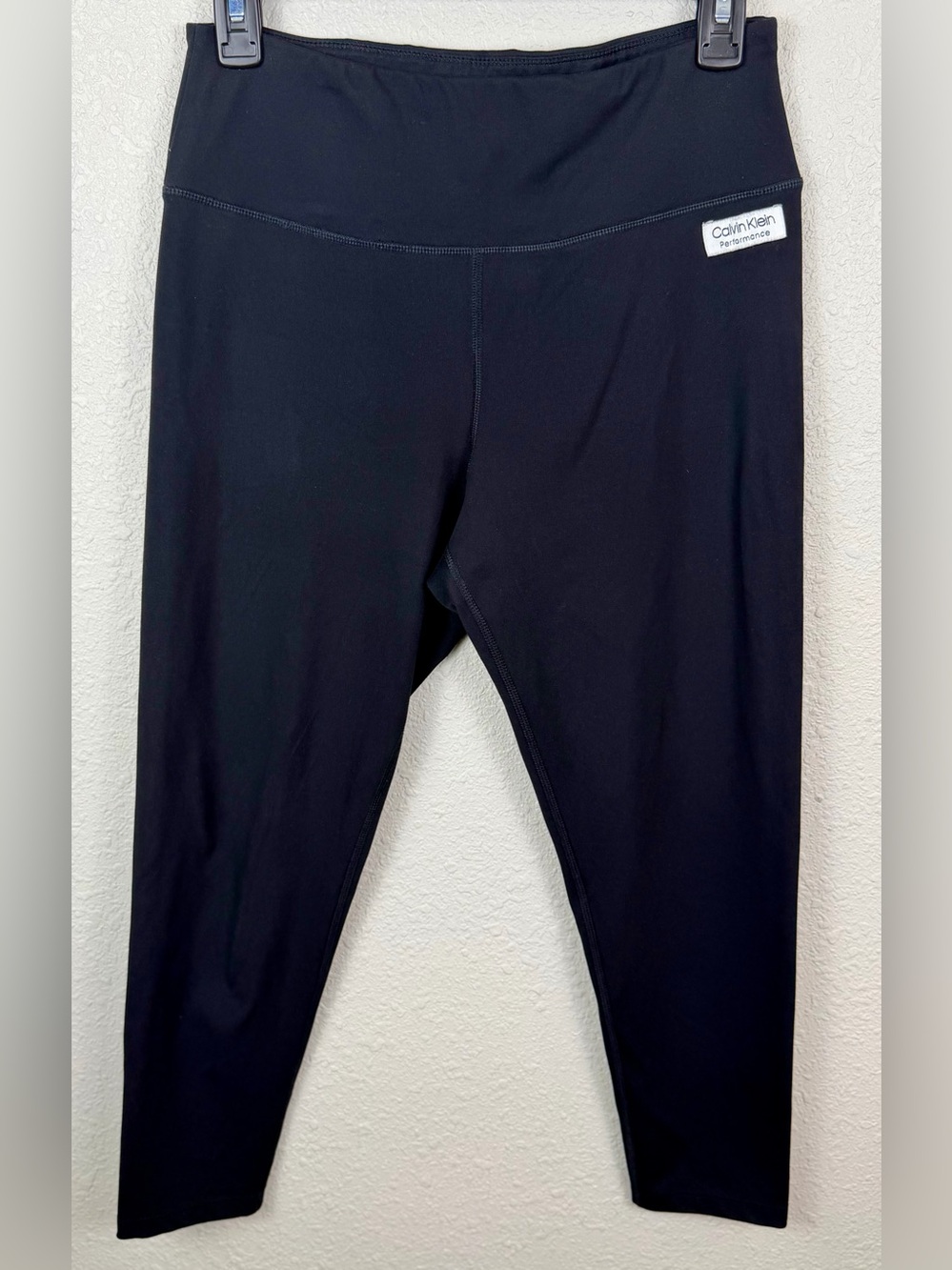 Calvin Klein Performance Leggings Womens L Black Cropped Stretch Logo Pocket